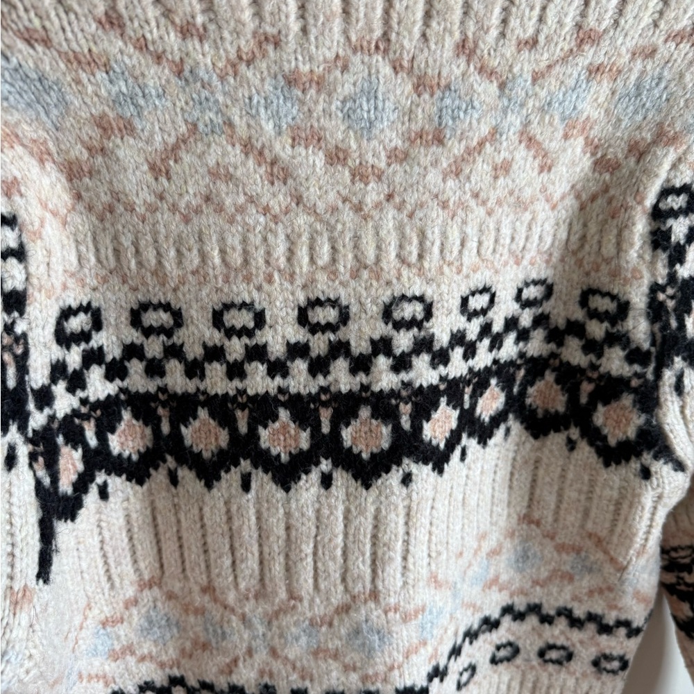 ASTR the Label Maria Mock Neck Fair Isle Knit Sweater - Ivory/Black - Medium - Picture 8 of 15